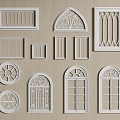 French Window Components Window Frames Round Decorations European Window Building Components 3d model