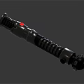 Futuristic Silver Metallic Lightsaber Weapon With Spiral Hilt And Red Activation Button