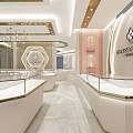 Elegant Modern Jewelry Store Interior With Glass Display Cases Chandeliers And Marble Floors