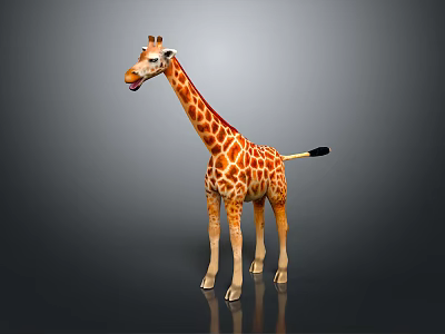 Standing Spotted Giraffe With Long Neck And Black Tufted Tail On Gray Gradient Background 3d model