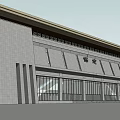 Modern Building Exterior With Flat Roof Gray Wall Glass Windows And Entrance Doors