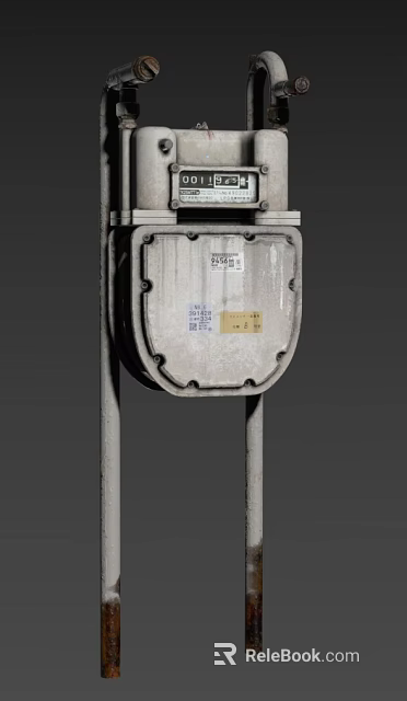 Outdoor Electric Utility Meter Box With Metal Casing 220V Labels And Concrete Poles 3d model 