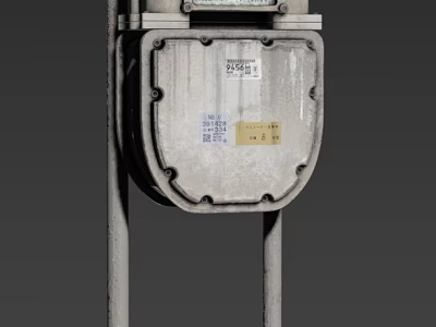 Outdoor Electric Utility Meter Box With Metal Casing 220V Labels And Concrete Poles 3d model
