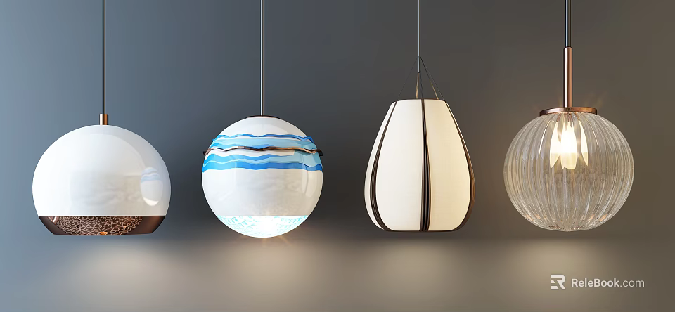 Stylish Various Design Pendant Lights Featuring Ceramic Glass Fabric And Wooden Accents For Interior Decoration 3d model 