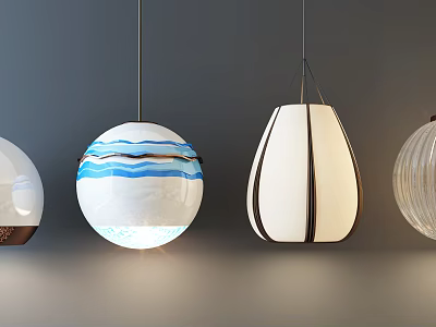 Stylish Various Design Pendant Lights Featuring Ceramic Glass Fabric And Wooden Accents For Interior Decoration 3d model