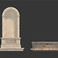 Ancient Classical Stone Arch Structure And Circular Basin Decor Elements 3d model