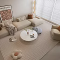 Cream Style Sofa Coffee Table Combination Cream Style Sofa Coffee Table Lazy Sofa Stool Decorative Painting Round Coffee Table 3d model