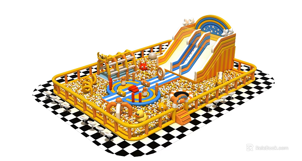 Fun Colorful Kids Playground With Slides Swings Climbing Frames And Fences 3d model 