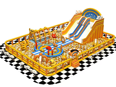 Fun Colorful Kids Playground With Slides Swings Climbing Frames And Fences 3d model