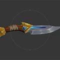 Ornate Golden Dagger With Wrapped Rope Handle Blue Blade And Metallic Shine