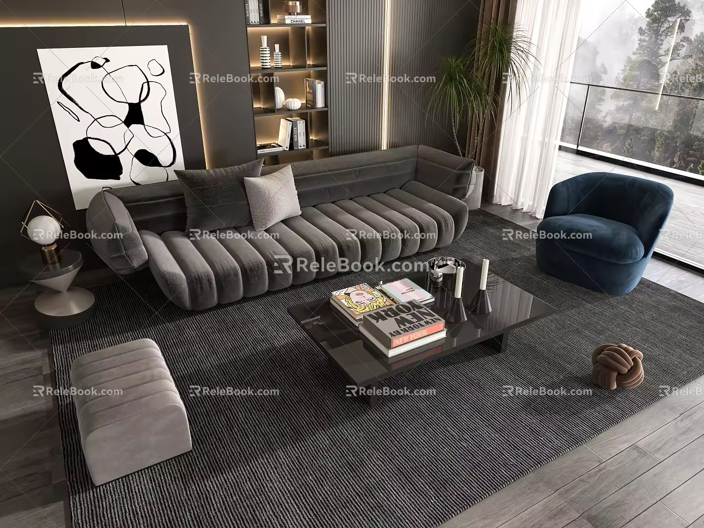 Minotti Sofa Coffee Table Combination Multi-person Sofa Coffee Table Leisure Chair Side Table Corner Table 3d model