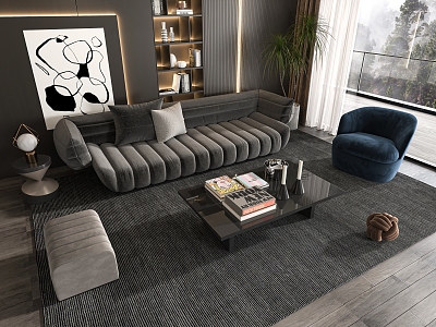 Minotti Sofa Coffee Table Combination Multi-person Sofa Coffee Table Leisure Chair Side Table Corner Table 3d model