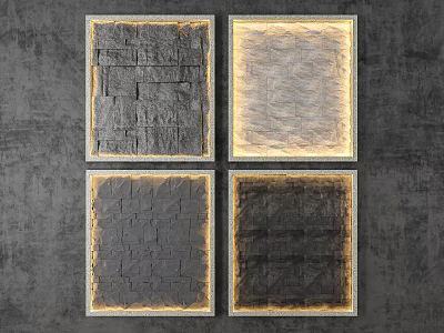 Four Square Background Wall With Various Textures And Gold Frames On Gray Backdrop 3d model