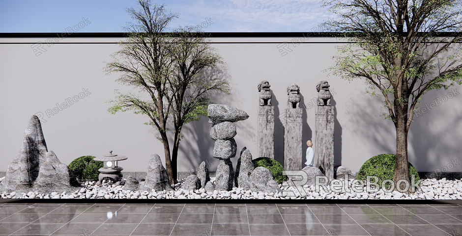 New Chinese style landscape sketch stone landscape tree model