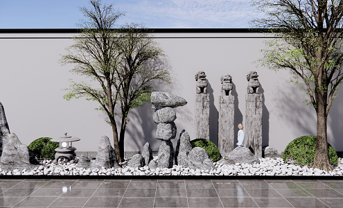 New Chinese style landscape sketch stone landscape tree 3d model