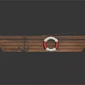 Wooden Boat Model Interior With Oars Life Ring And Anchor