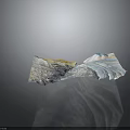 Detailed Mountainous Terrain Model With Blue White Layers And Yellow Flowing Ridges