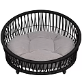 Stylish Black Rattan Pet Furniture With Round Design And Gray Cushion