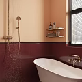 Modern Bathroom Interior Design With Mirror Green Lamp Marble Vanity Glass Shower And White Bathtub