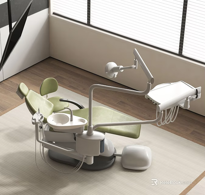 Modern Dental Treatment Chair With Green Seat And Medical Instruments In Clinic 3d model 