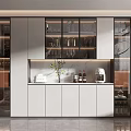 Modern Home Wine Cabinet With Glass Doors Wine Bottles And Marble Countertop