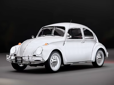 Vintage White Volkswagen Beetle Car With Classic Design And Retro Exterior 3d model