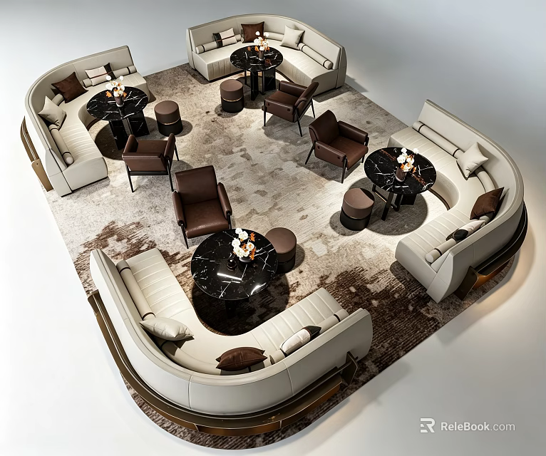 Modern Luxury Curved Sofa And Marble Coffee Table Combination For Spacious Residential Living Reception Area 3d model 