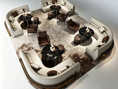 Modern Luxury Curved Sofa And Marble Coffee Table Combination For Spacious Residential Living Reception Area 3d model