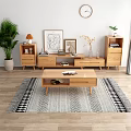 Modern Wooden TV Stand With Coffee Table Potted Plant Wall Art And Decor Items