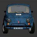Blue Retro Vintage Small Car With White Stickers And Black Wheels