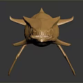 Golden Whale Sculpture With Metallic Scaled Texture And Reflective Surface On Dark Background