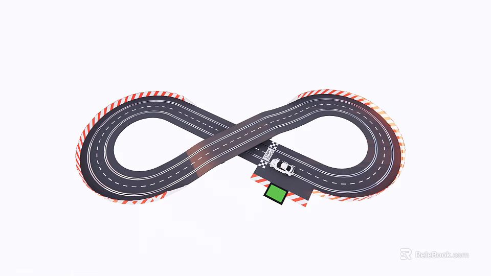 Infinity Shaped Toy Race Track With Black White Lanes Striped Edges And Start Finish Sign 3d model 