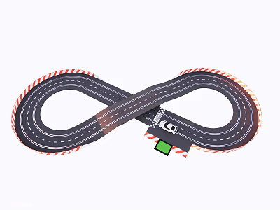 Infinity Shaped Toy Race Track With Black White Lanes Striped Edges And Start Finish Sign 3d model
