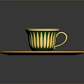 Decorative Yellow Green Patterned Cup With Matching Saucer And White Accents