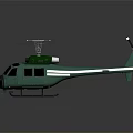 Detailed Green Helicopter with White Stripes and Rotor Blades on