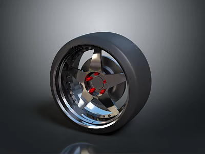 High Quality Automotive Car Wheel Rim With Alloy Design And Red Accents 3d model