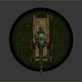 Ancient Siege Weapon With Wooden Frame Glowing Green Component And Wheels