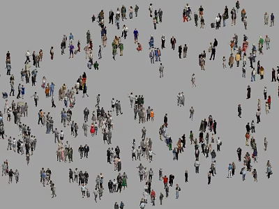 Large Crowd of People Standing in Various Poses on Gray Background 3d model