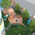 Fun Kids Playground With Castle Structures Colorful Play Surface And Trees 3d model