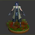 3D Fantasy Character In Traditional Outfit Standing On Green Grass With Orange Base
