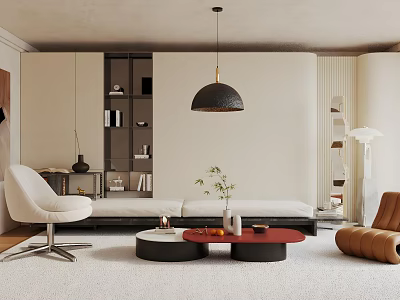 Modern Living Room Interior With White Chair Round Coffee Table Sofa And Pendant Light 3d model