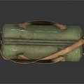 Green Canvas Roll Bag With Brown Straps For Travel And Outdoor Use