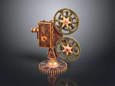 Vintage Brass Movie Projector Electronic Appliance With Dual Reels And Gear Base 3d model