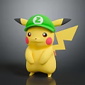 Pikachu Game Character With Green Hat Number 2 Yellow Body Red Cheeks Lightning Tail Standing