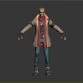 3D Character Model With Blonde Hair Sunglasses Beige Long Coat Red Scarf And Blue Pants