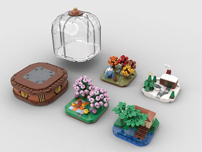 Colorful Building Blocks With Flowers Plants Mini Houses And Display Cases 3d model