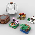Colorful Building Blocks With Flowers Plants Mini Houses And Display Cases