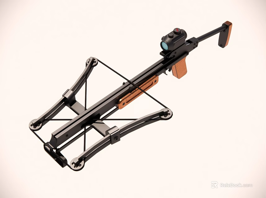 Modern Tactical Black Crossbow With Wooden Components Scope And Folding Stand 3d model 