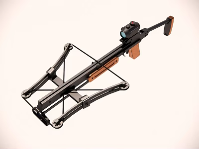 Modern Tactical Black Crossbow With Wooden Components Scope And Folding Stand 3d model