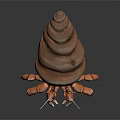 Orange Hermit Crab With Long Claws Carrying Spiral Shell on Dark Surface 3d model